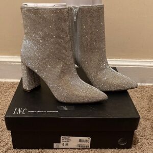 INC International Concepts Women's Sparkling Silver Heeled Boots